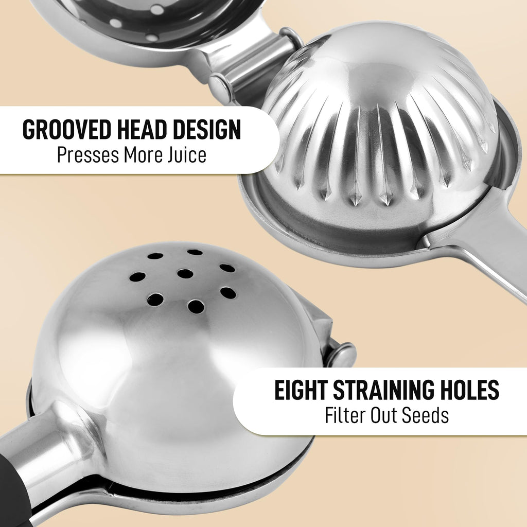 Zulay Lemon Squeezer Stainless Steel with Premium Heavy Duty Solid Metal Squeezer Bowl (Black Grip, Large)