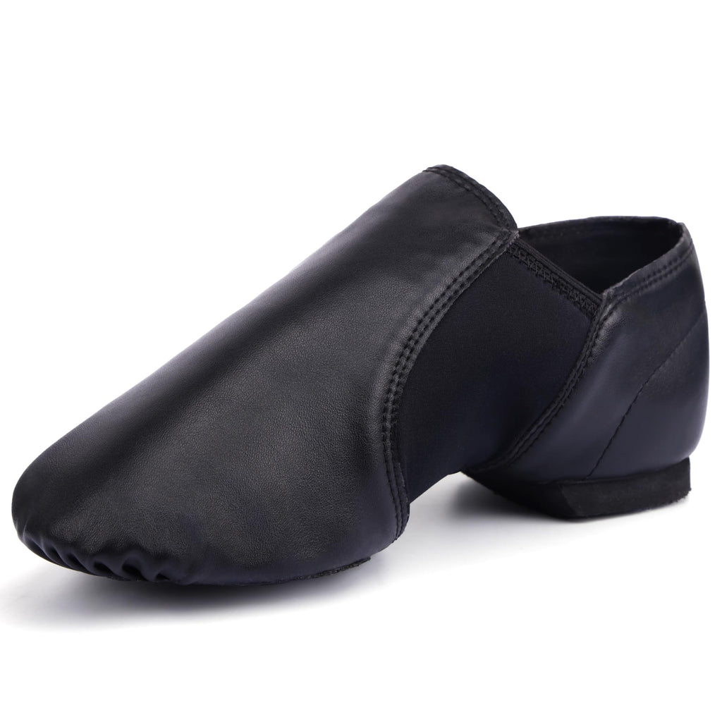 Linodes Unisex 006 PU Leather Upper Slip-on Jazz Shoe for Women and Men's Dance Shoes-Black 7.5M