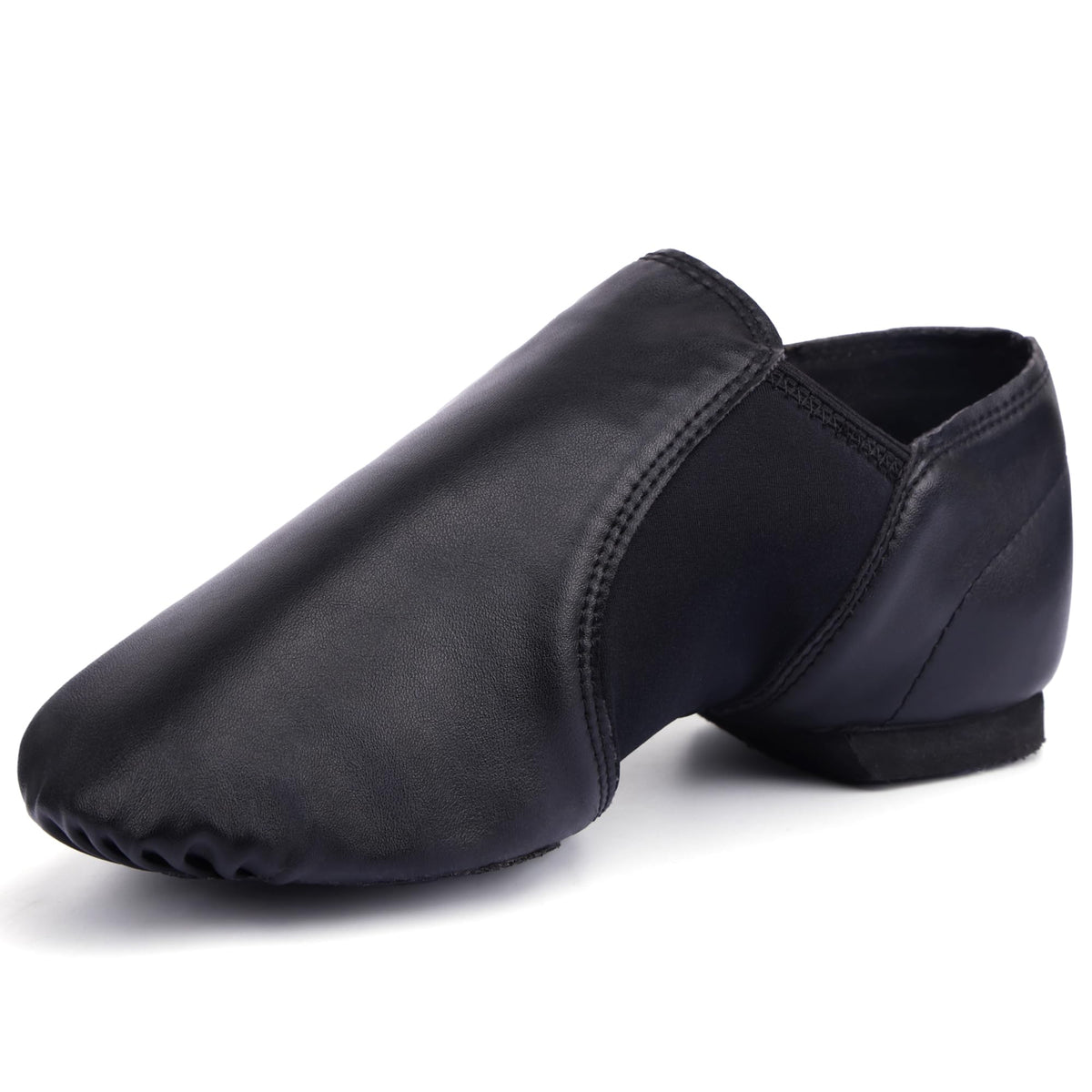 Linodes Unisex 006 PU Leather Upper Slip-on Jazz Shoe for Women and Men's Dance Shoes-Black 7.5M