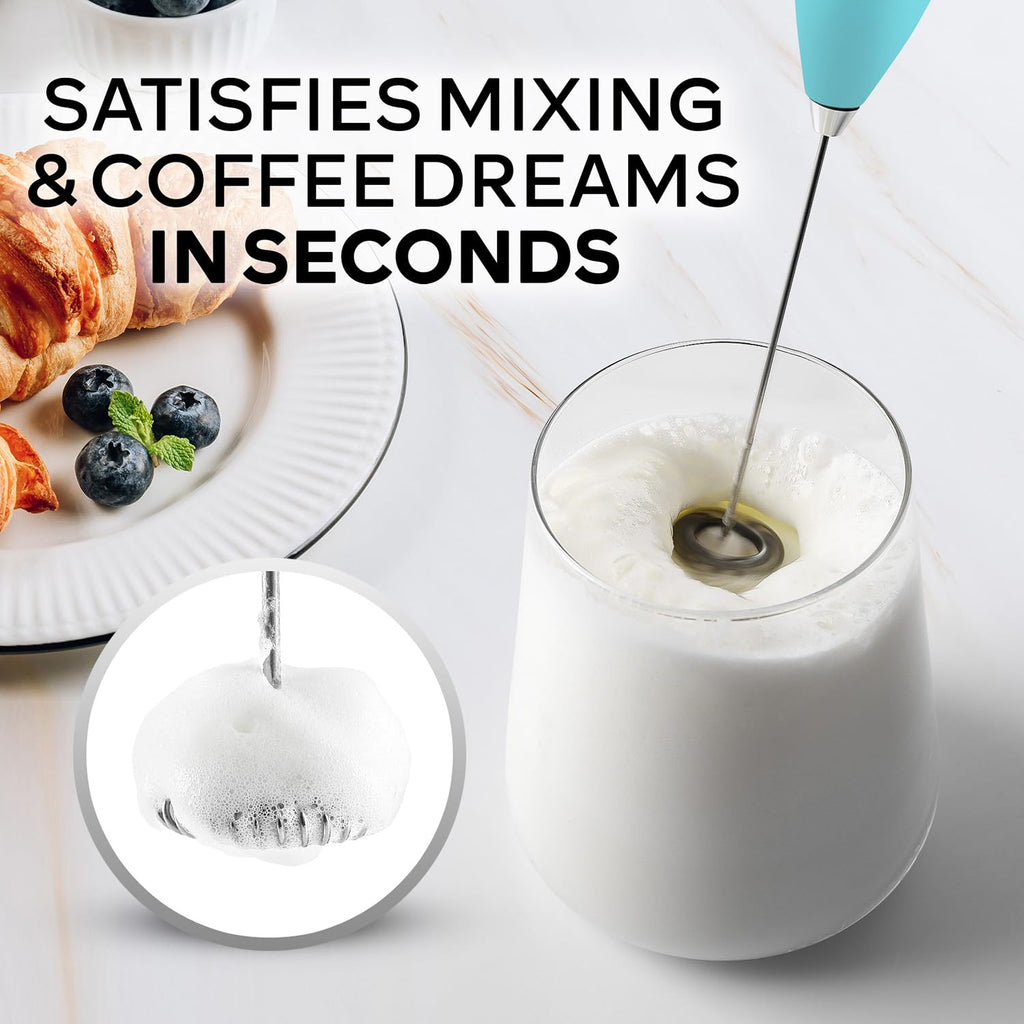 Zulay Kitchen Powerful Milk Frother Wand With Duracell Batteries - Ultra Fast Handheld Drink Mixer - Electric Whisk Foam Maker for Coffee, Lattes, Cappuccino & Matcha - Z1 Motor - Aqua