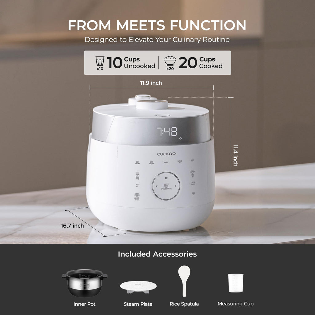 CUCKOO Twin Pressure Induction Rice Cooker, 20-Cup Cooked, CRP-LHTR1009FW
