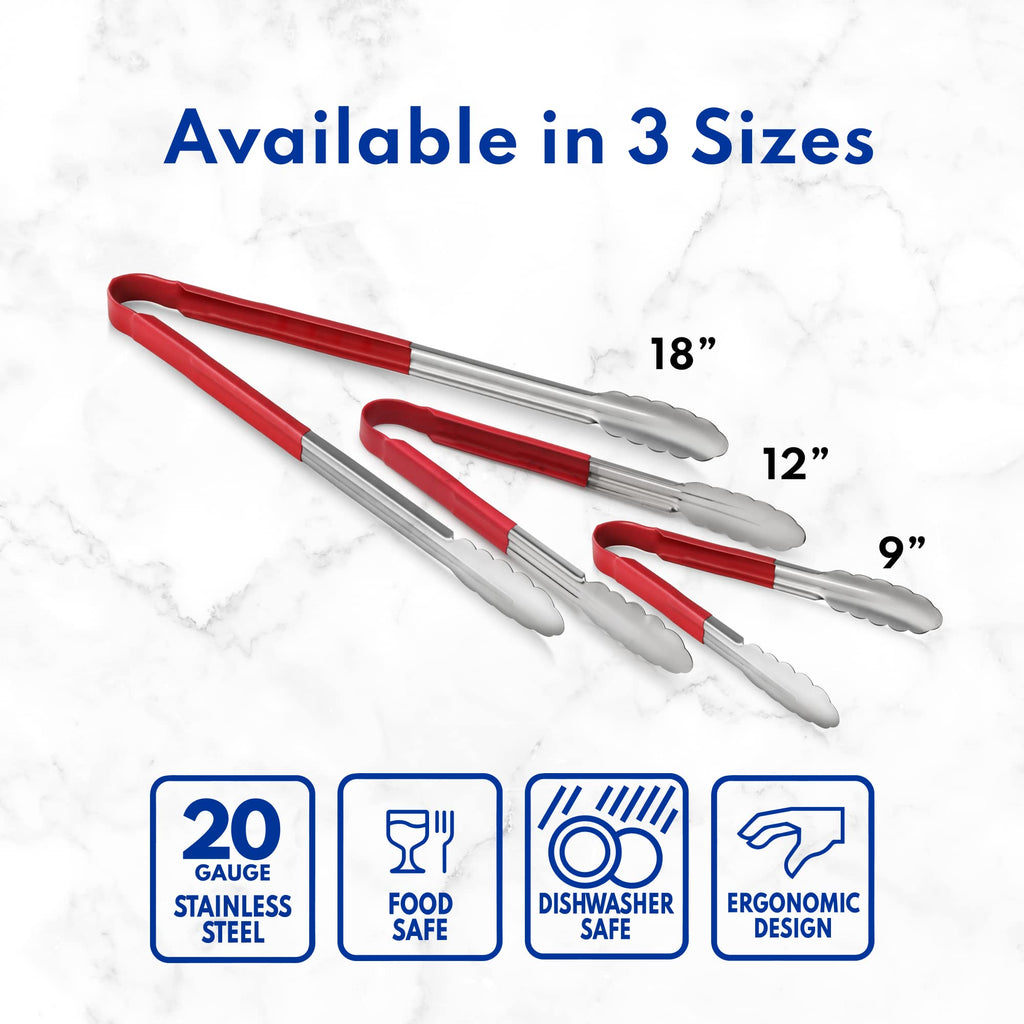 New Star Foodservice 35841 9-Inch Utility Spring Tongs, Stainless Steel, Vinyl Coated, Set of 12, Black