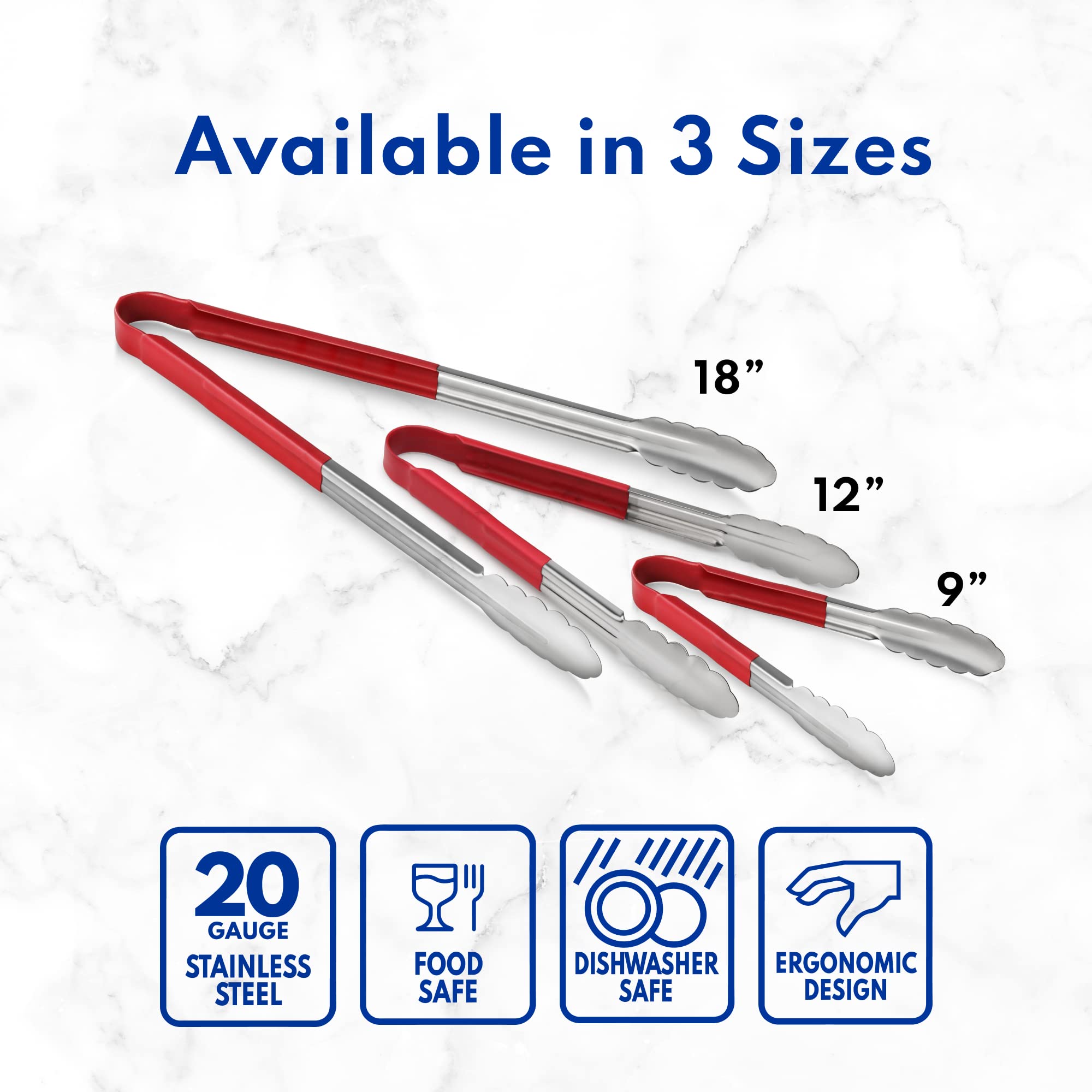 New Star Foodservice 35872 9-Inch Utility Spring Tongs, Stainless Steel, Vinyl Coated, Set of 12, Red