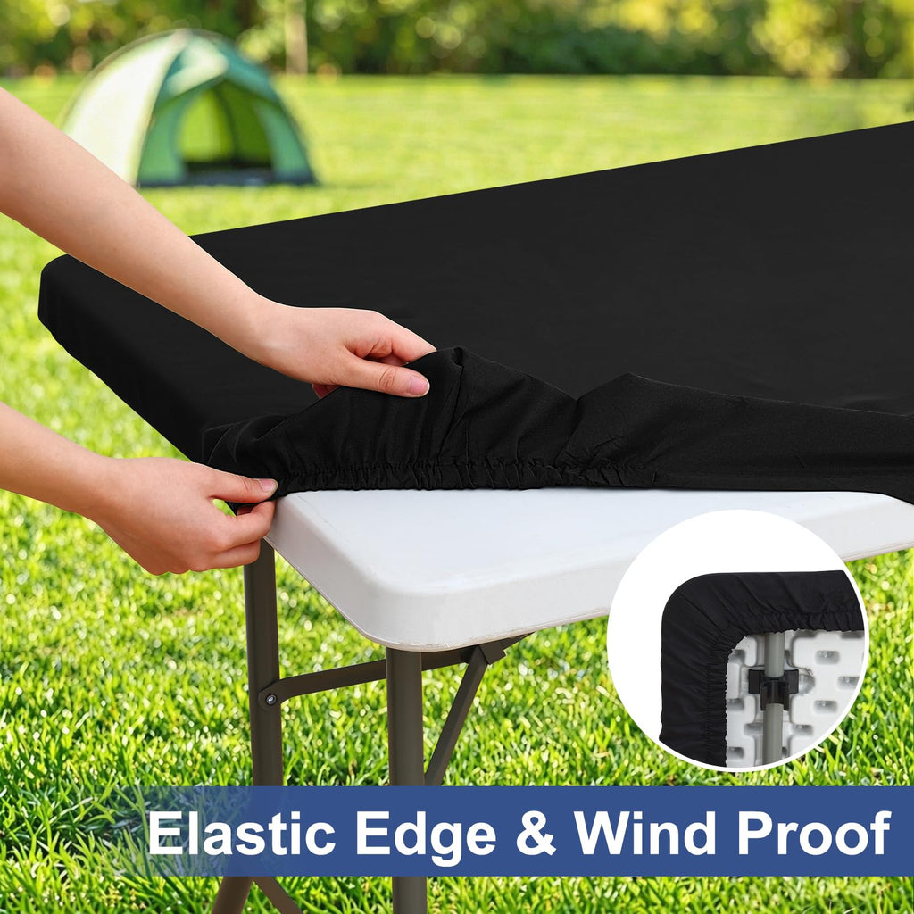 homing Rectangle Table Cloth Cover, Water-Resistant Polyester Elastic Fitted Tablecloth, Fits for 4 Foot Folding Tables, Washable Table Protector for Picnic, Camping, Outdoor (Black, 24" x 48")