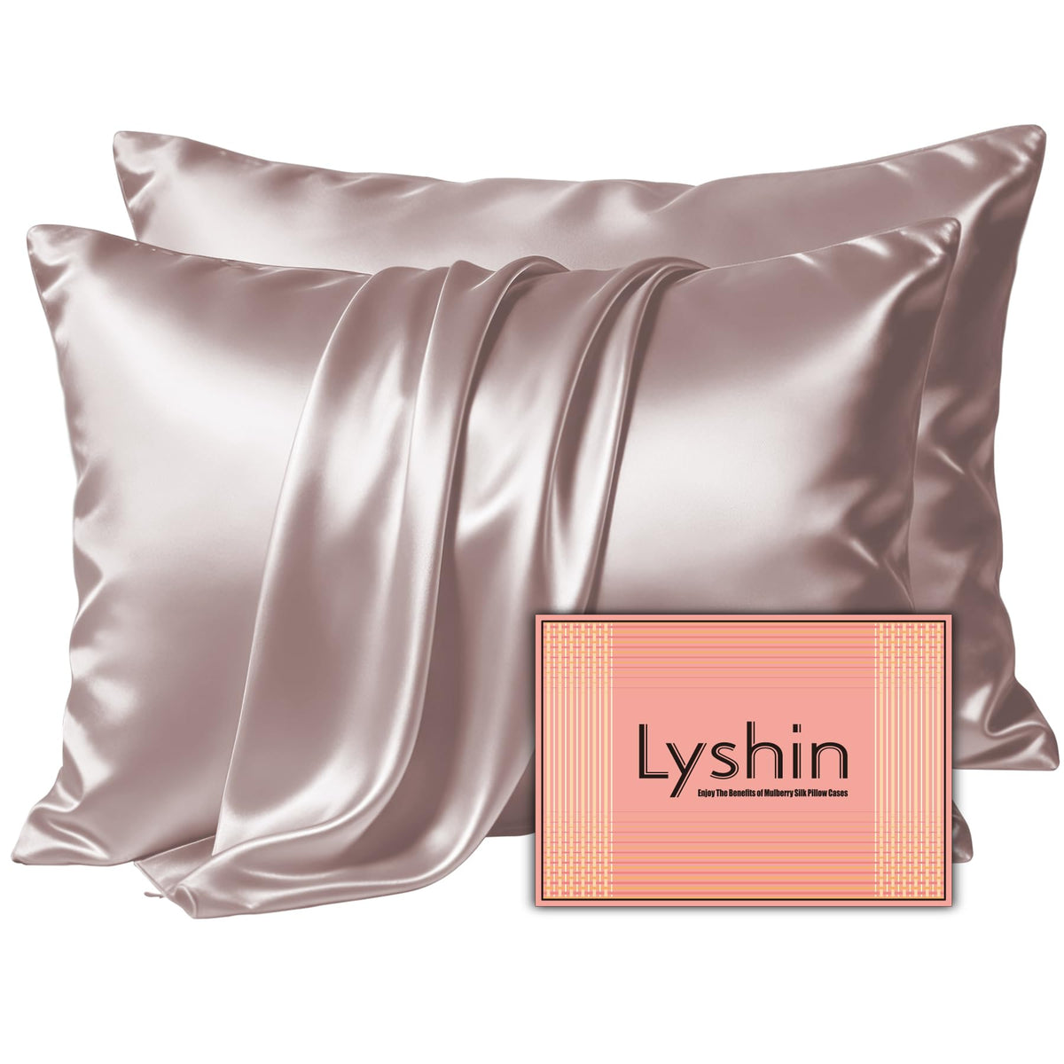 LYSHIN Silk Pillow Cases 2 Pack King Size with Zipper, Champagne