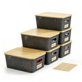Bagnizer Small Plastic Storage Bins with Bamboo Lids 5.2qt Stackable Box Basket Pantry Decorative Containers Cute with Lable for Organizing Desktop Closet Office Gray of 6 packs 10 * 7.2 * 4.1"