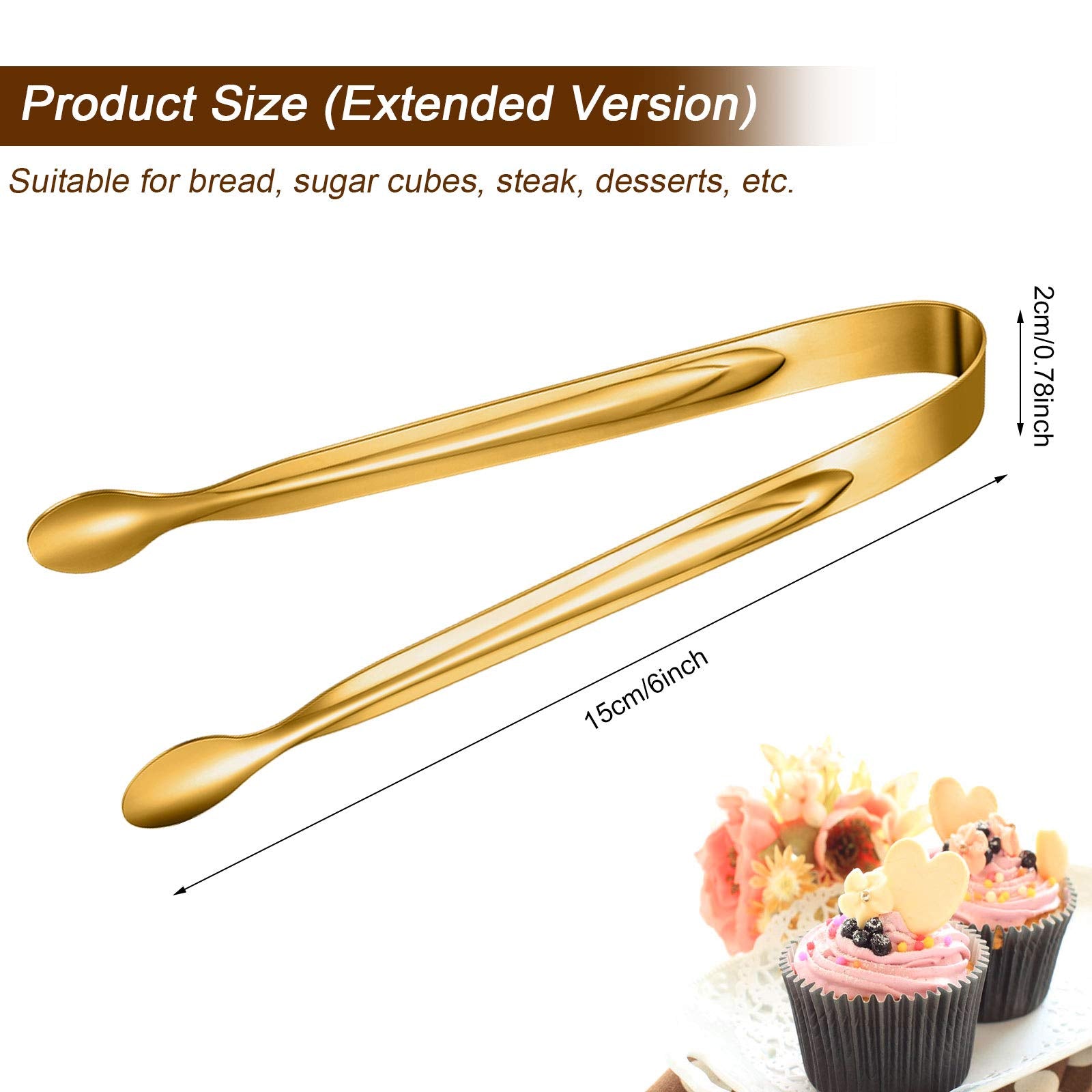Gejoy 12 Pieces Mini Tongs Stainless Steel Small Sugar Serving Tongs for Charcuterie Board Appetizers Dessert Serving Food Tiny Party Danish Candy(6 Inch,Gold)