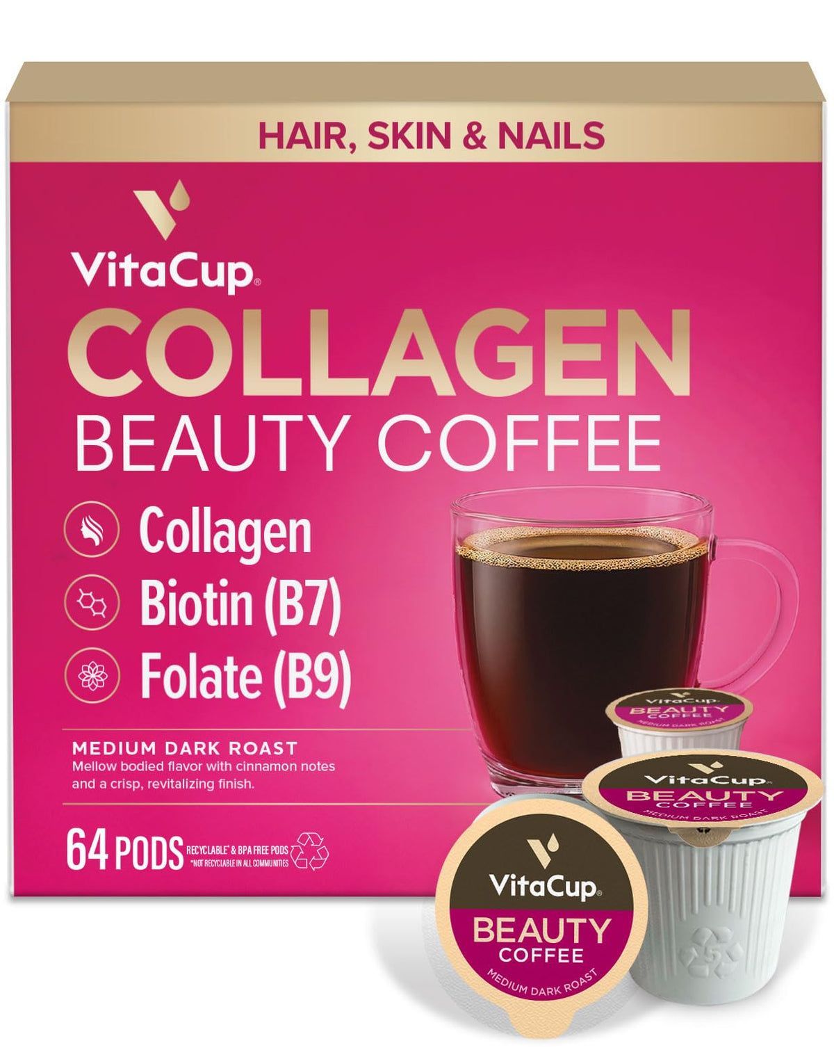 VitaCup Mushroom Coffee Pods, with Lions Mane for Memory & Clarity, 16ct
