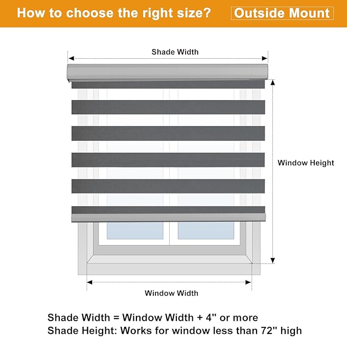 Persilux Cordless Zebra Blinds (70" W x 72" H, Grey) Dual Layer Fabric, Privacy Window Blinds, Dual Layer Zebra Roller Shades, Light Filtering Sheer Window Treatments for Home, Office…