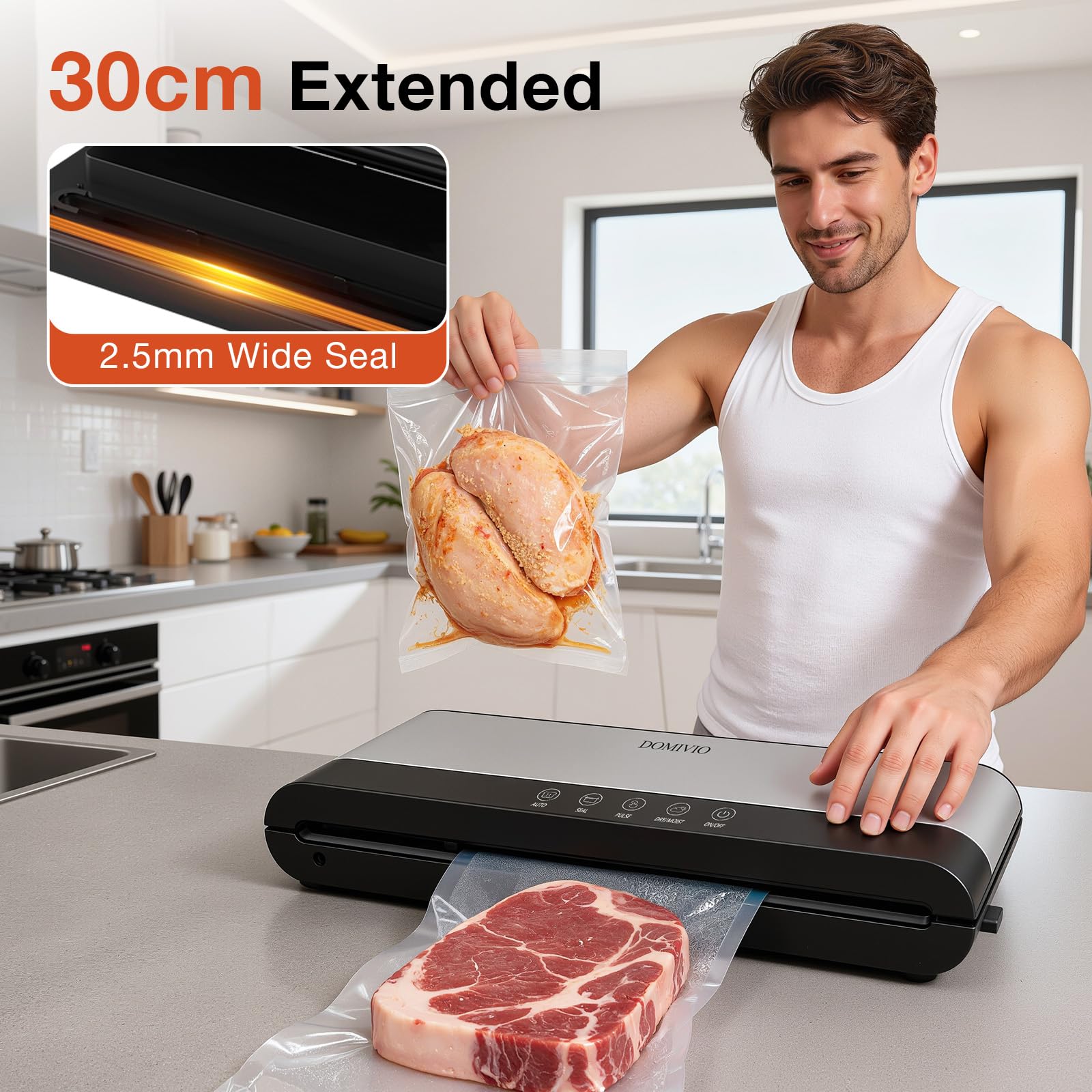 85Kpa Vacuum Sealer Machine for Food, 5-in-1 Food Saver with 20 BPA-Free Bags – Dry & Moist Modes, Compact Easy-to-Use Vacuum Sealer for Meal Prep (SJ2085)