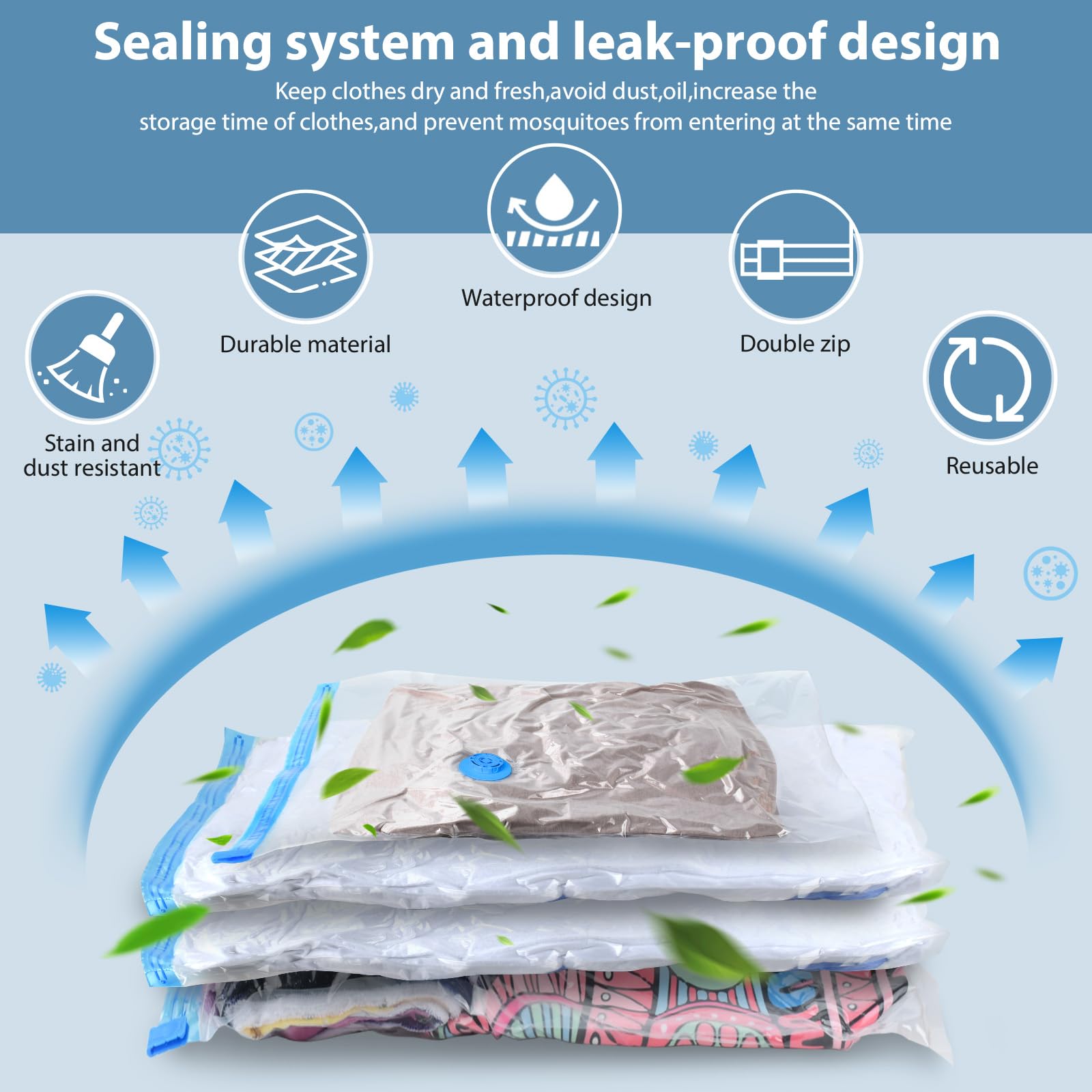 kissleaf 20 Pack Vacuum Seal Bags for Clothing with Electric Air Pump, Space Saver Vacuum Storage Bag for Clothes, Mattress, Blanket, Duvets, Pillows(4 Jumbo/4 Large/4 Medium/4 Small/4 Roll Up Bags)