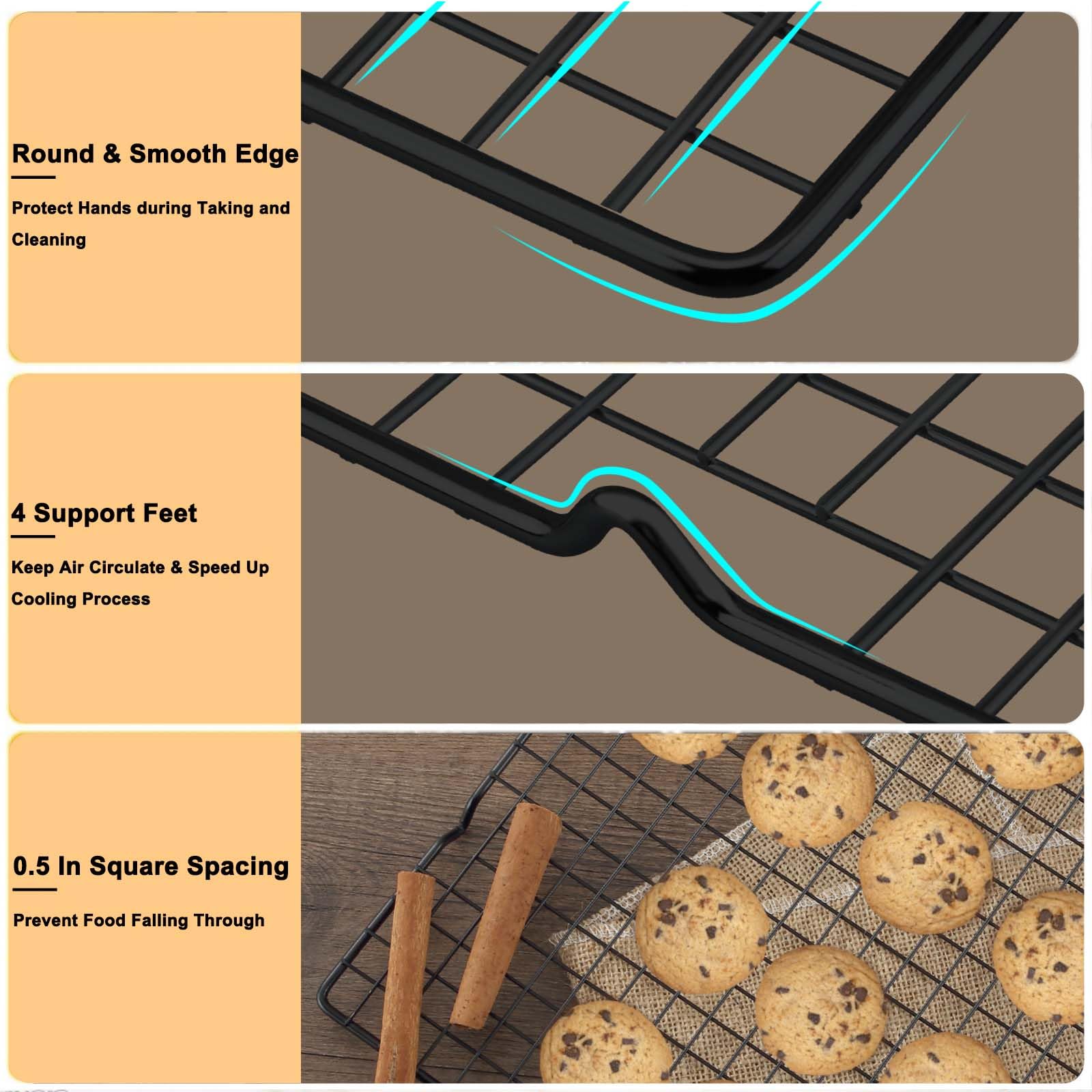 Hunnycook 15.8”×9.8” Cooling Rack, 3P Stainless Steel Baking Rack, Oven Safe Cooling Racks for Cooking and Baking, Black Roasting Rack & Wire Rack & Cookie Cooling Rack for Roasting, Grilling, Drying