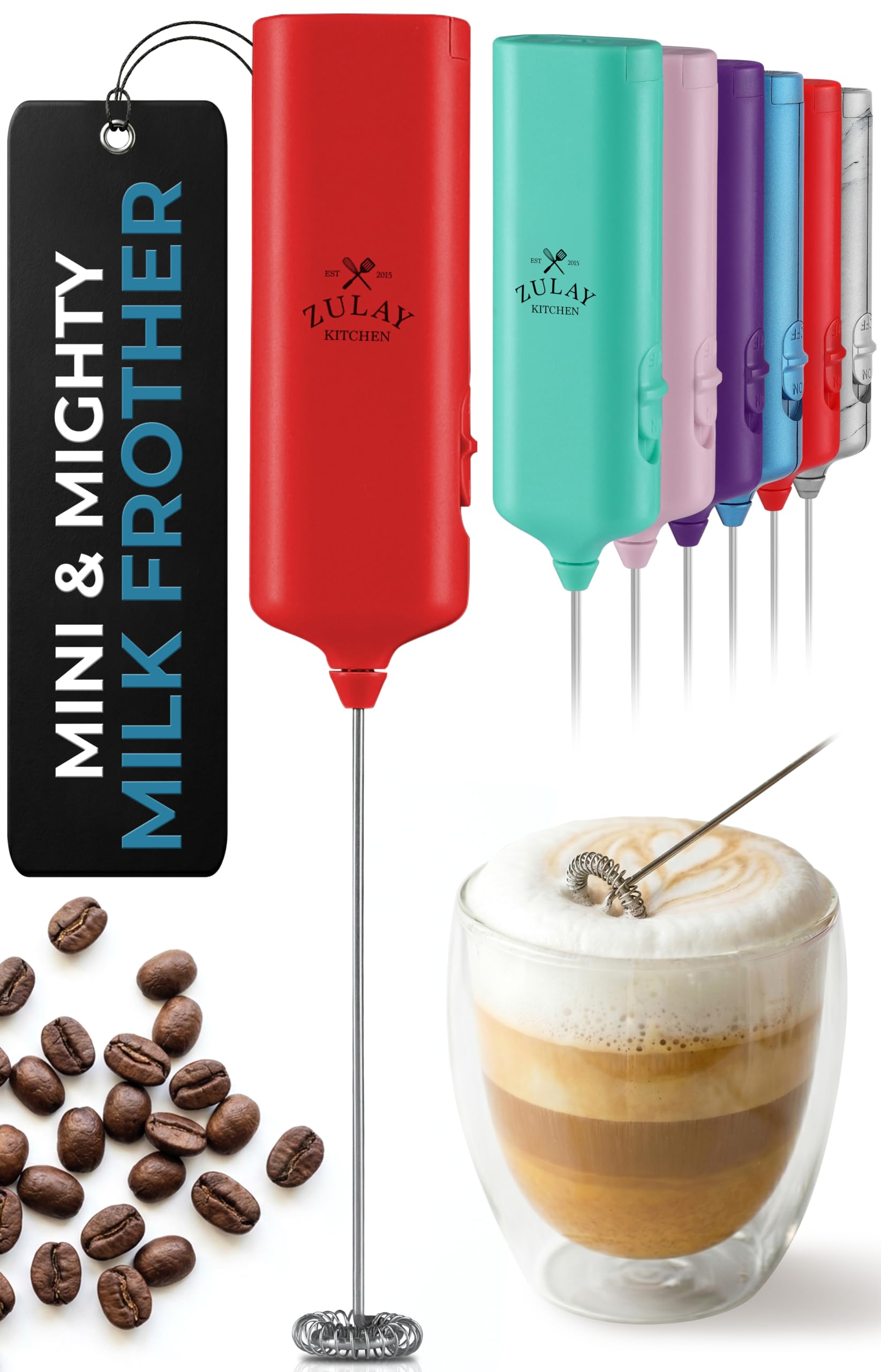 Mini & Mighty Milk Frother Wand – Powerful Handheld Coffee Frother, Battery Operated Drink Mixer – Compact Pocket Size – Detachable Whisk for Latte, Cappuccino, Matcha, Hot Chocolate