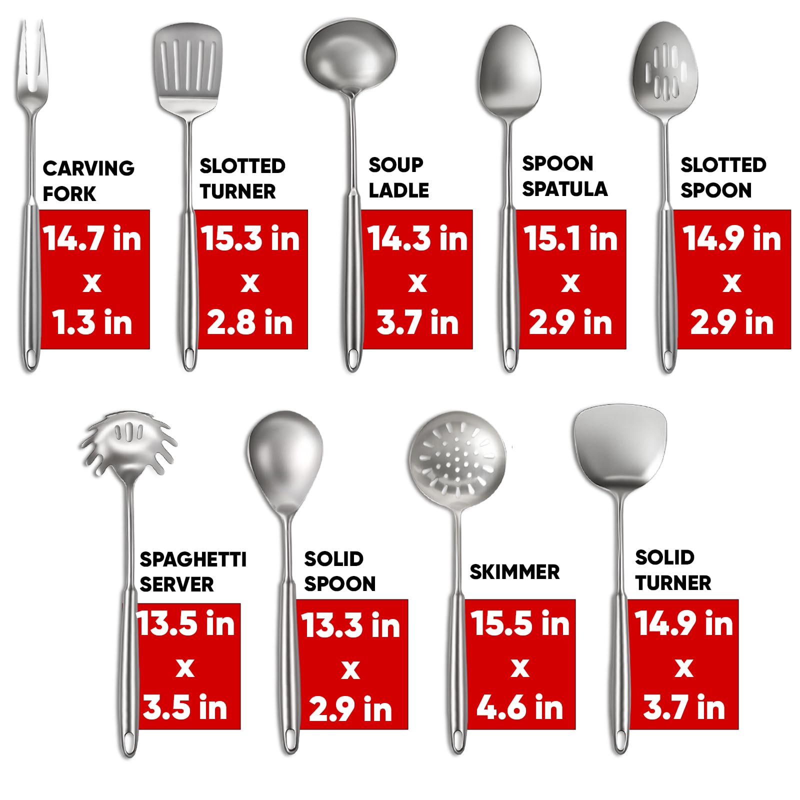 Newness 9 Pcs Cooking Utensils Set, 304 Stainless Steel Kitchen Utensils Set, Metal Kitchen Accessories, Include Soup Ladle, Slotted Skimmer Spoon, Spaghetti Spoon and Spatula, Dishwasher Safe