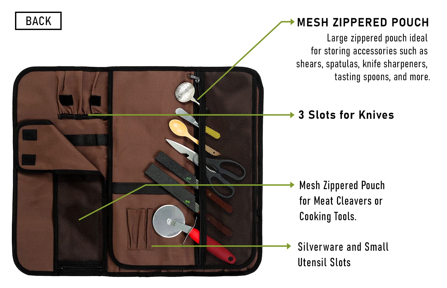 EVERPRIDE Chef Knife Roll Bag Holds 10 Knives – Contains 2 Large Zippered Pockets for Meat Cleavers and Cooking Tools – Durable Knife Carrier Case for Chefs and Culinary Students – Knives Not Included