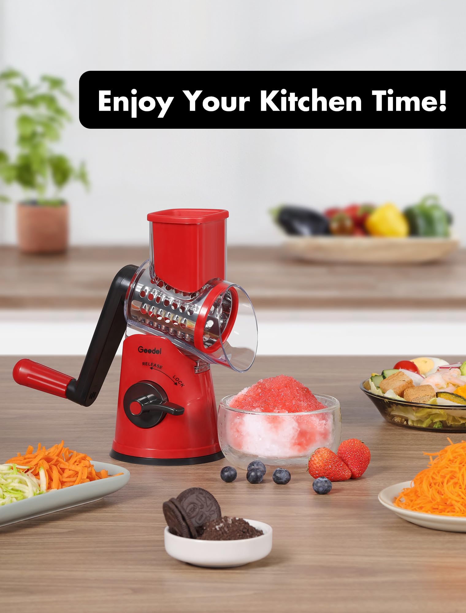 Geedel Rotary Cheese Grater Hand Crank, Cheese Shredder Vegetable Slicer