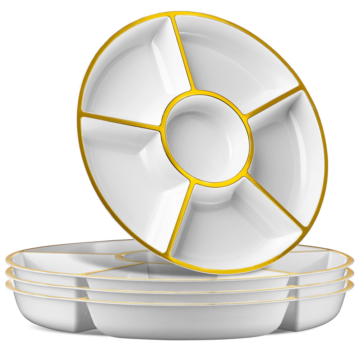 Plasticpro 6 Sectional Round Plastic Serving Tray/Platter (8, White)