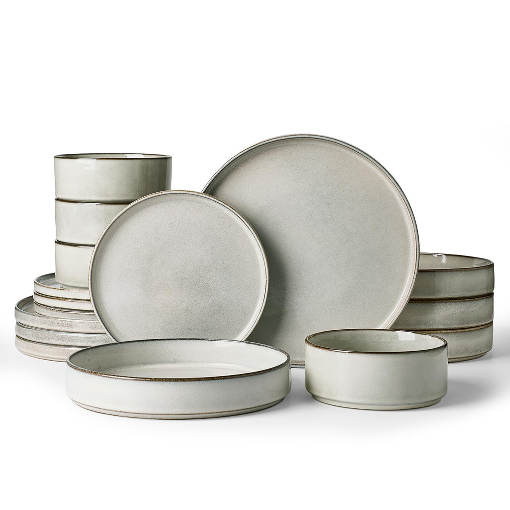 Famiware Nebula Plates and Bowls, 18-Piece Dinnerware Set, White