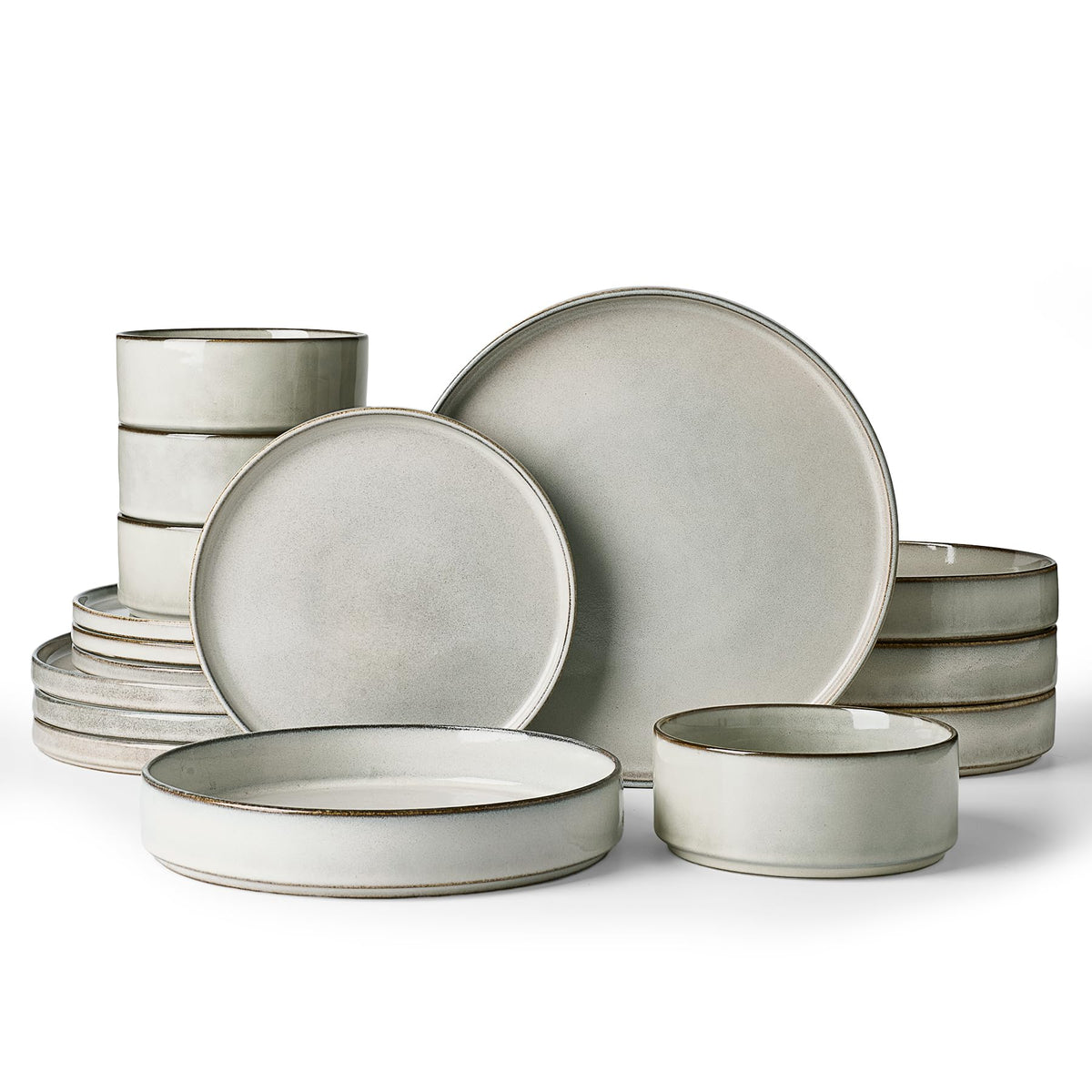 Famiware Nebula Plates and Bowls, 18-Piece Dinnerware Set, White