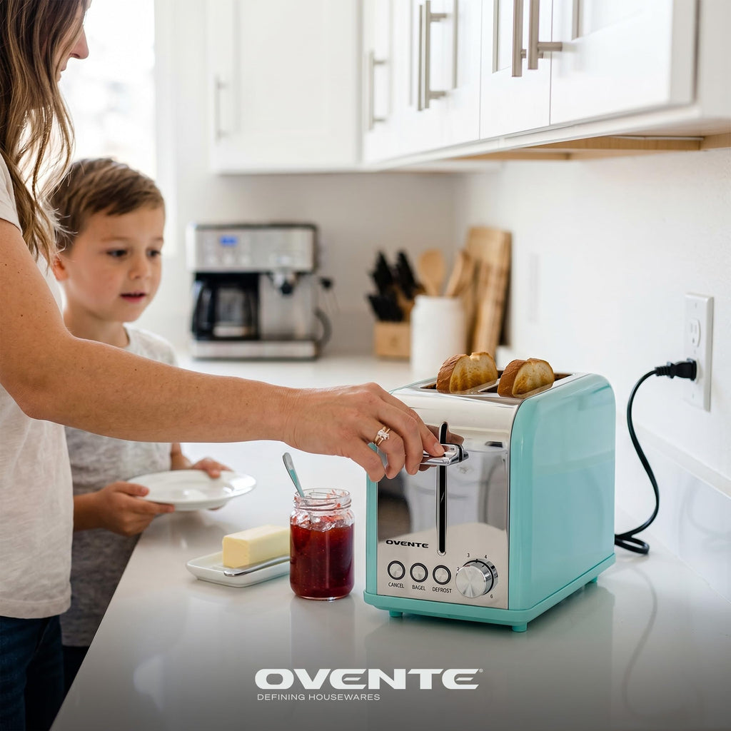 OVENTE 2-Slice Electric Toaster, 825W 6 Browning Setting, Turquoise TS2450T