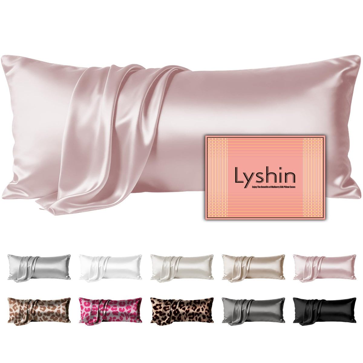 LYSHIN Silk Body Pillow Case with Zipper, Body Pillow Pillowcase, Pink
