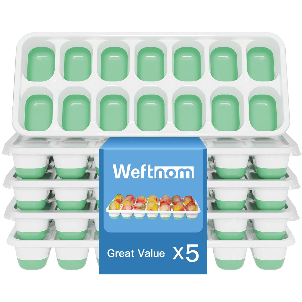 Weftnom Ice Cube Trays with Lids for Freezer, 5 Pack Silicone Set, 70 Cubes