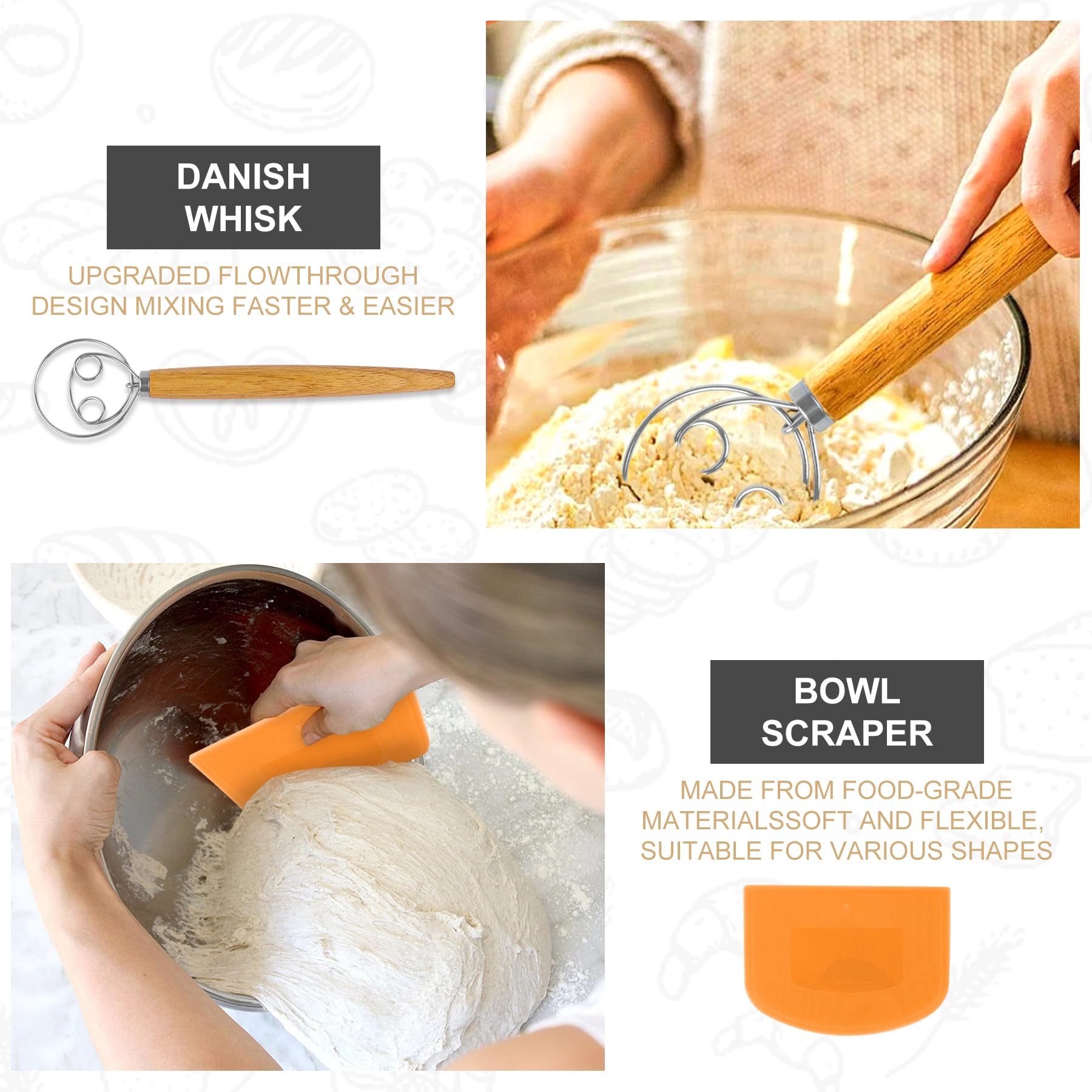 UDUK Bread Proofing Basket Set with 10" Round and 9.6" Round Banneton Baskets, Silicone Bread Sling Baking Mat, Whisk Cutter Scraper Lame - Sourdough Bread Baking Supplies Ideal Sourdough Starter Kit