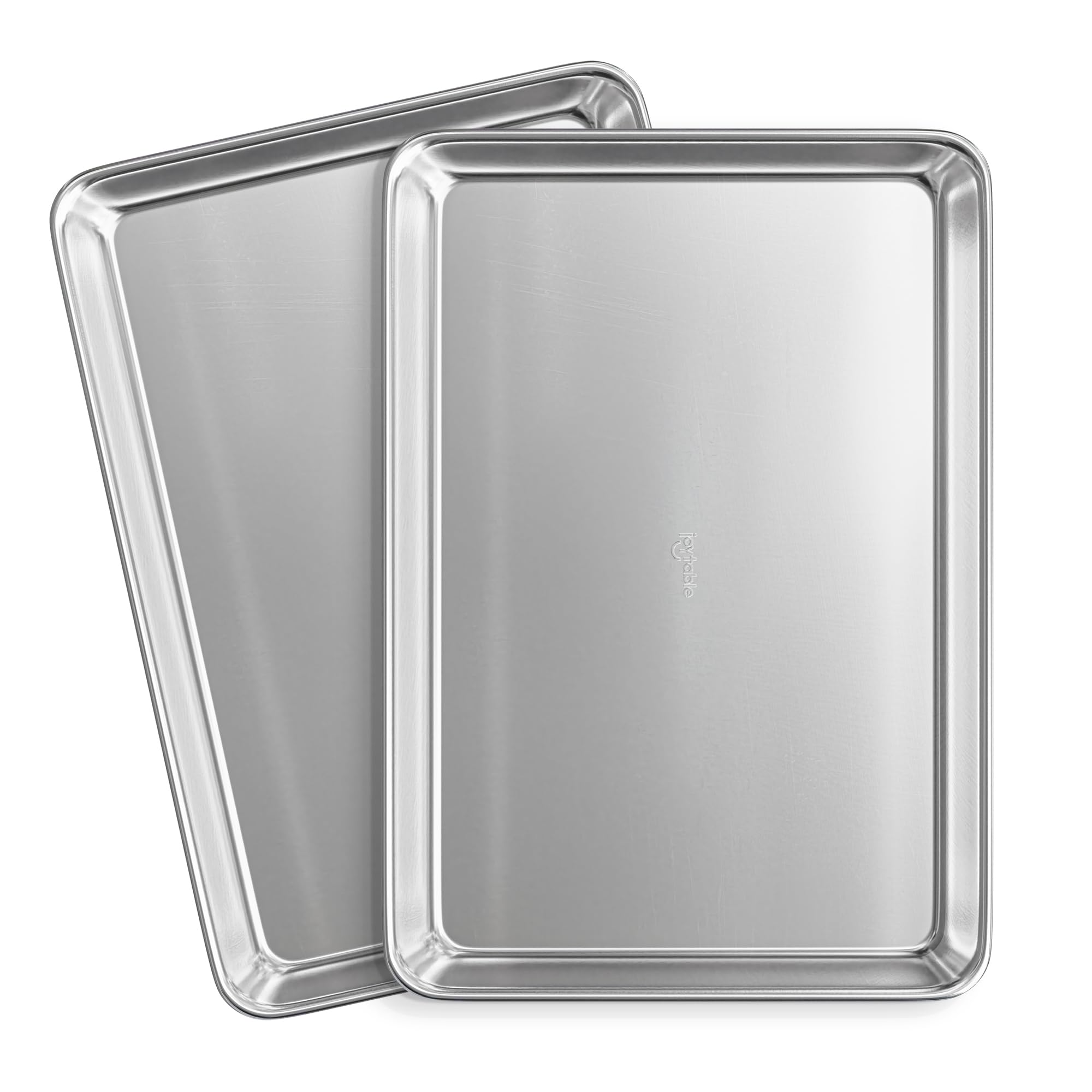 JoyTable Aluminum Baking Sheet Set, 2 Pack Half Sheet Pan, Commercial Quality Cookie Sheets for Baking or Roasting Non-Stick, 18 x 13 Inch Warp Resistant Aluminum Baking Pan