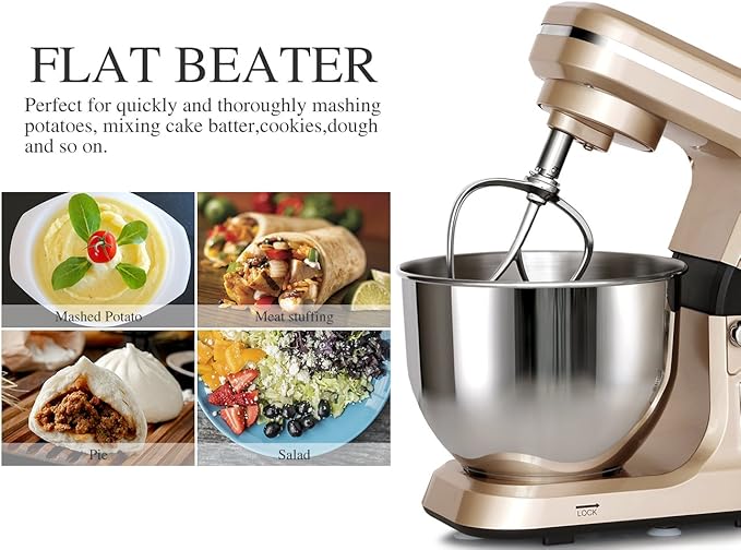MURENKING Stand Mixer,5.3-Qt & 500W & 6+P Speed MK36 Tilt-Head Kitchen Electric Food Mixers Home Baking Dough Machine with Accessories (Champagne)
