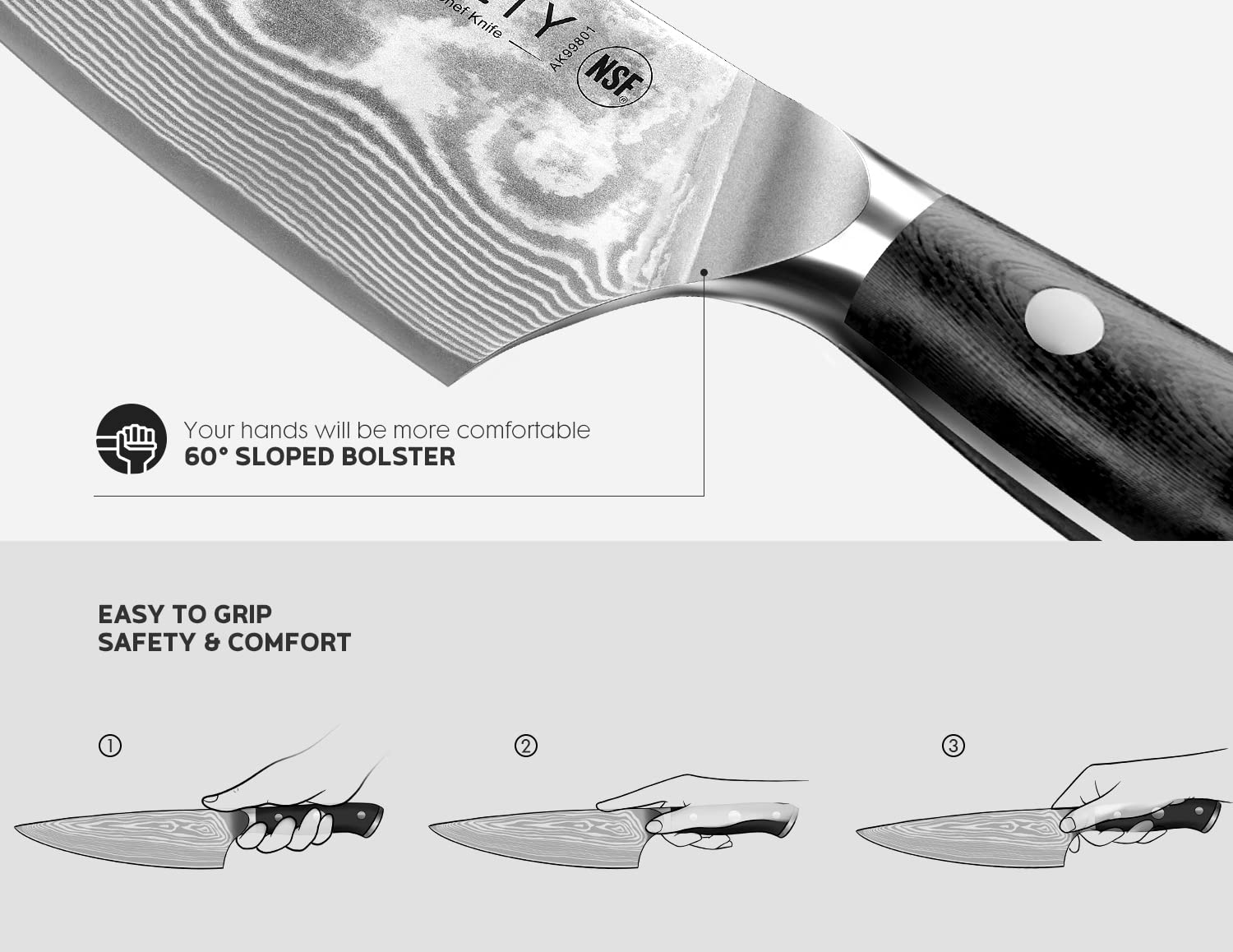 ASETY Damascus Chef Knife 8 inch, Japanese Knife with VG10 Steel Core