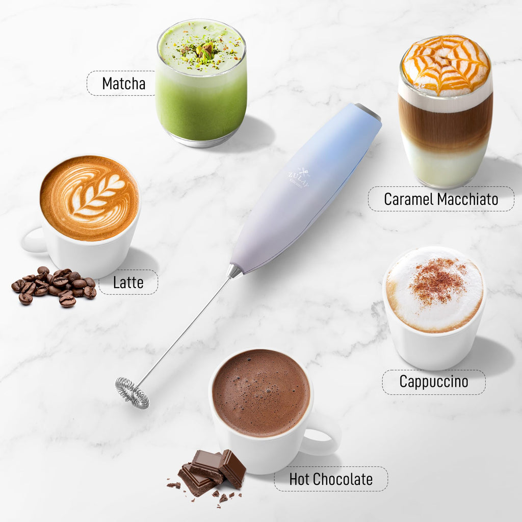Zulay Powerful Milk Frother for Coffee with Upgraded Titanium Motor - Handheld Electric Whisk, Milk Foamer, Mini Mixer & Coffee Blender for Frappe, Latte, Matcha, No Stand - Grand Cloud