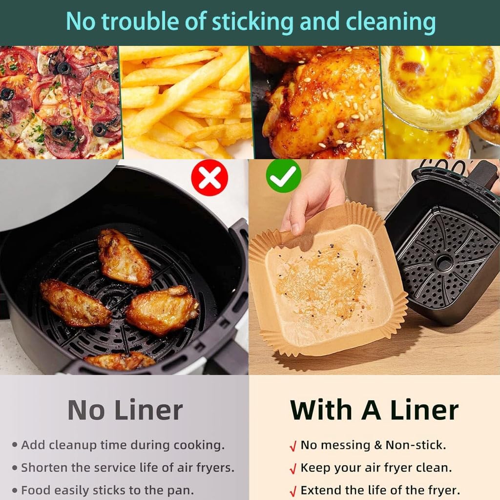 Feetibuo parchment paper for air fryer, 8.9inch square air fryer liners disposable,125PCS Non-stick parchment paper sheets for 8-12QT airfryer liners, Baking, Roasting Microwave