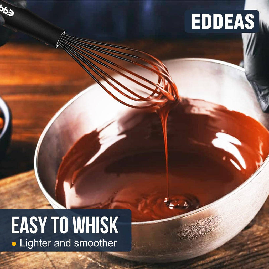 Eddeas Silicone Mini Whisk, Small whisks Non-Stick Tiny Whisks set of 2（5.5in & 7.5in）-Heat Resistant (450°F) Whisks, Balloon Egg Beater Perfect for Whisking, Beating, Mixing, Blending, Black