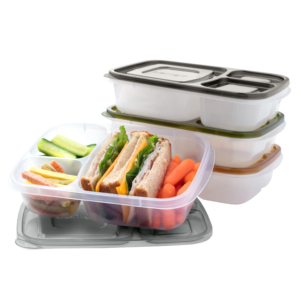 Bentgo Easyboxes Stackable 3-Compartment Bento Lunch Boxes, Set of 4