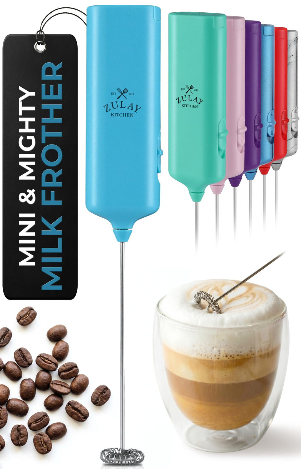 Mini & Mighty Milk Frother Wand – Powerful Handheld Coffee Frother, Battery Operated Drink Mixer – Compact Pocket Size – Detachable Whisk for Latte, Cappuccino, Matcha, Hot Chocolate