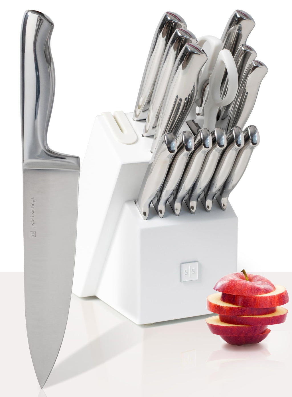 Styled Settings Copper Knife Set with Block & Built-In Sharpener, 14-Piece