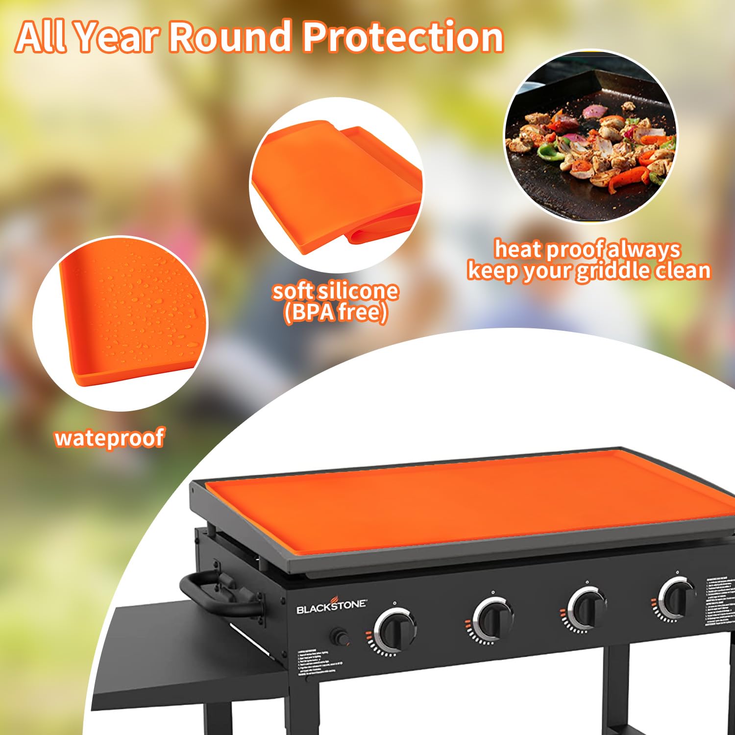 Silicone Protective Cover for 36" Blackstone Griddle,Heavy Duty Food Grade Silicone Grill Mat, Protect Griddle from Rodents, Insects, Debris, and Rust,All Season Cooking Protective Cover