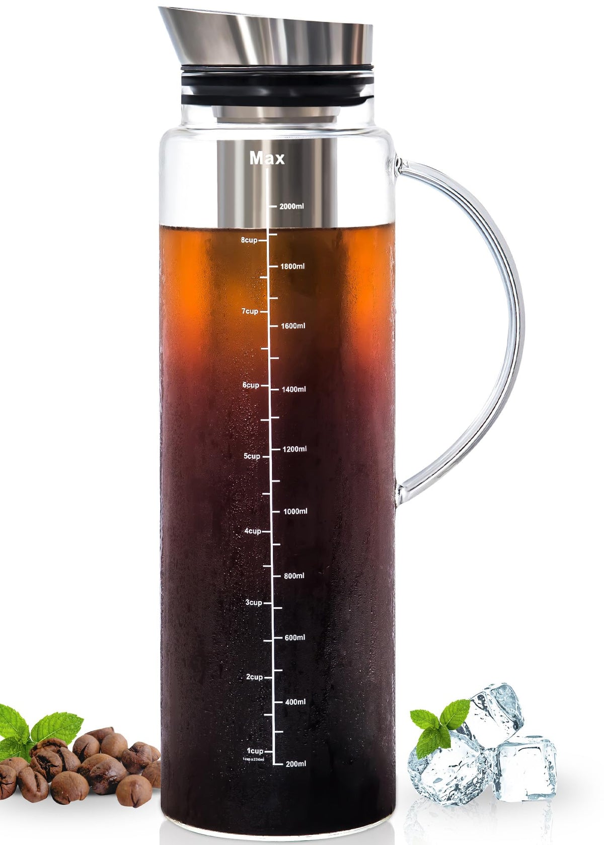 Aquach 51oz Cold Brew Maker, Borosilicate Glass Iced Coffee Tea Pitcher