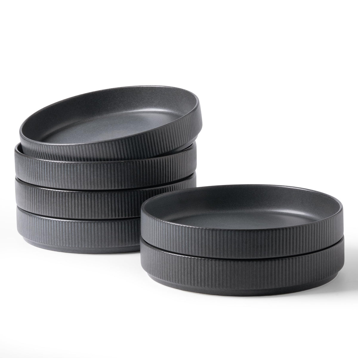 famiware Star 8.25" Pasta Bowls Set of 6, Bowl Plates, Matte Dark Charcoal