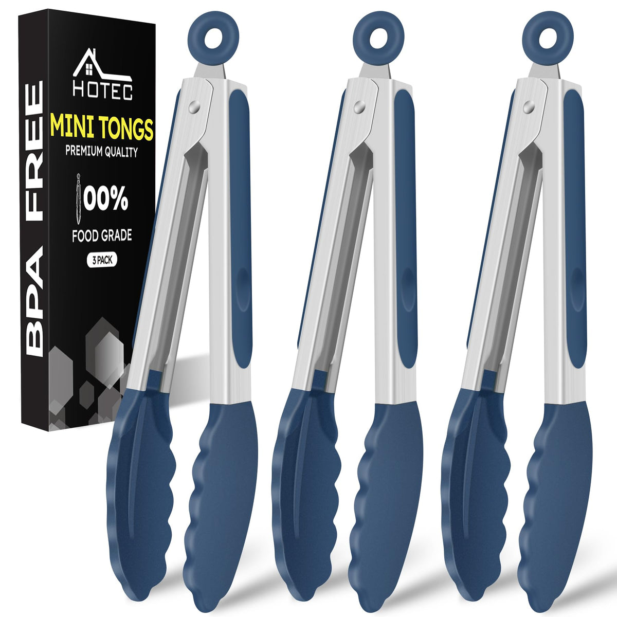 HOTEC Small Silicone Kitchen Tongs 7-Inch Mini Serving Tongs, Set of 3