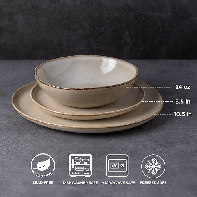 AmorArc Ceramic Dinnerware Sets,Handmade Reactive Glaze Stoneware Plates and Bowls Sets,Highly Scratch Resistant | Dishwasher & Microwave Safe Dishes Set,Service for 12 (36pc)