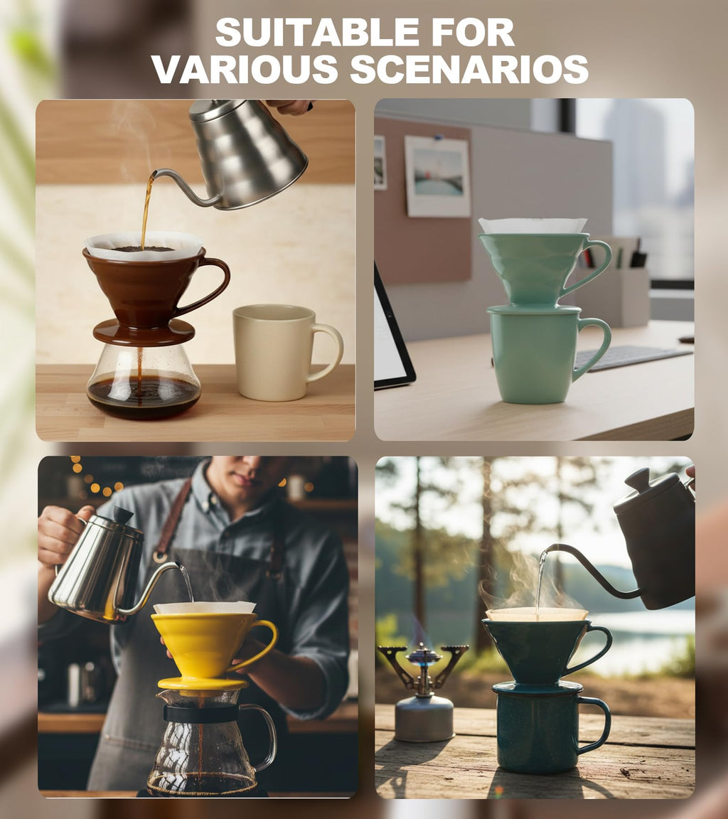 Wmazio Pour Over Coffee Dripper - Ceramic Pour Over Coffee Maker Cone, Porcelain Coffee Drip, Pour Over Single Cup, Manual Brew Maker for Home, Cafe, Office - 1-4Cup, V60 Size 02 (Dark green)