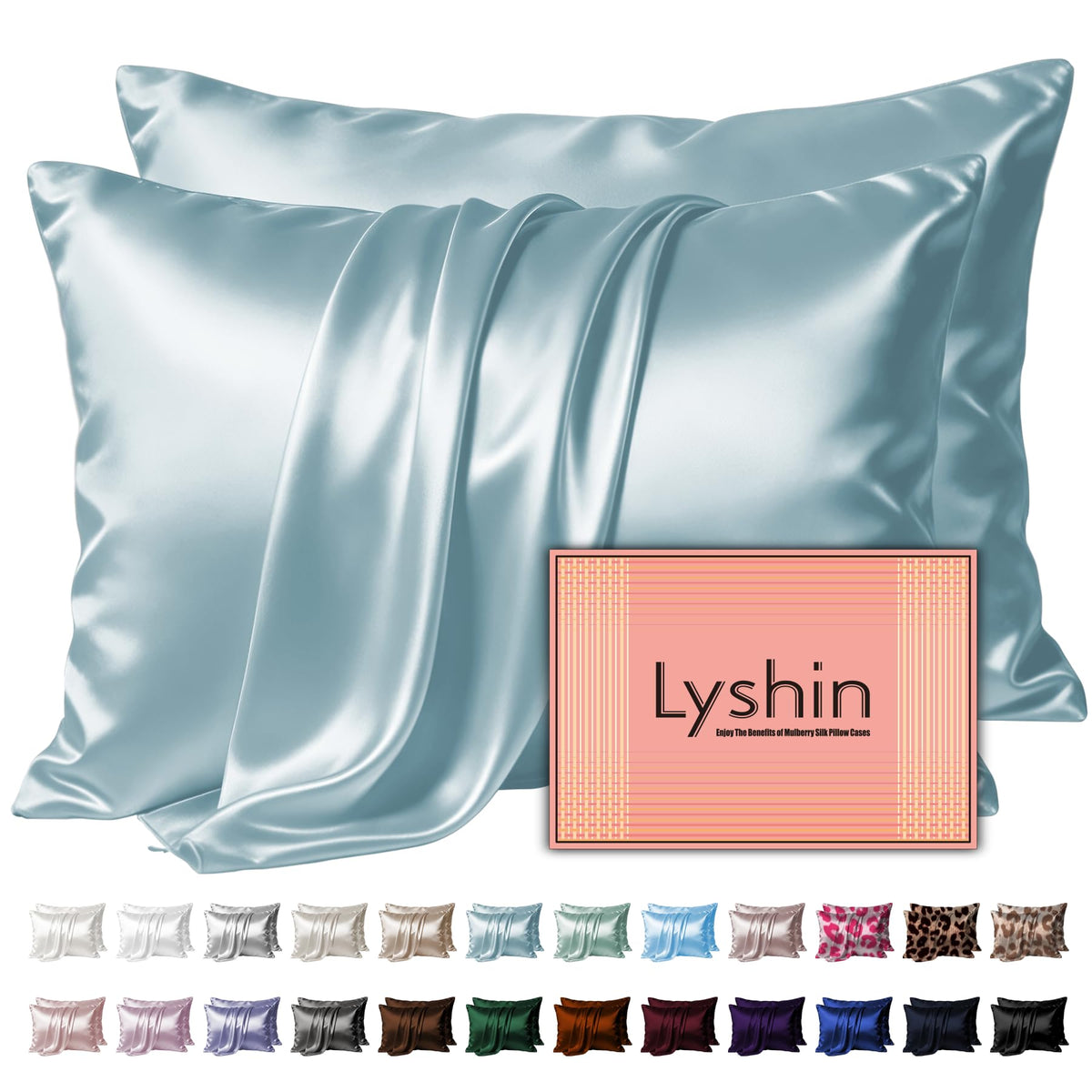 LYSHIN Silk Pillow Cases Standard Size with Hidden Zipper, Silver Grey