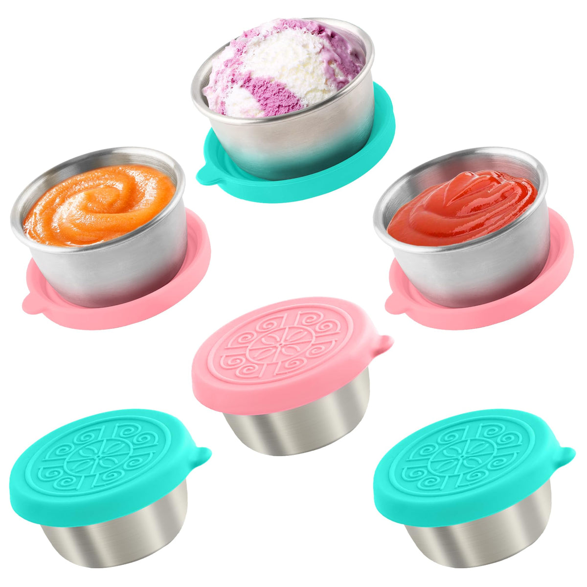 Qukaka 1.6 oz Stainless Steel Salad Dressing Containers with Lids, 6 Pack