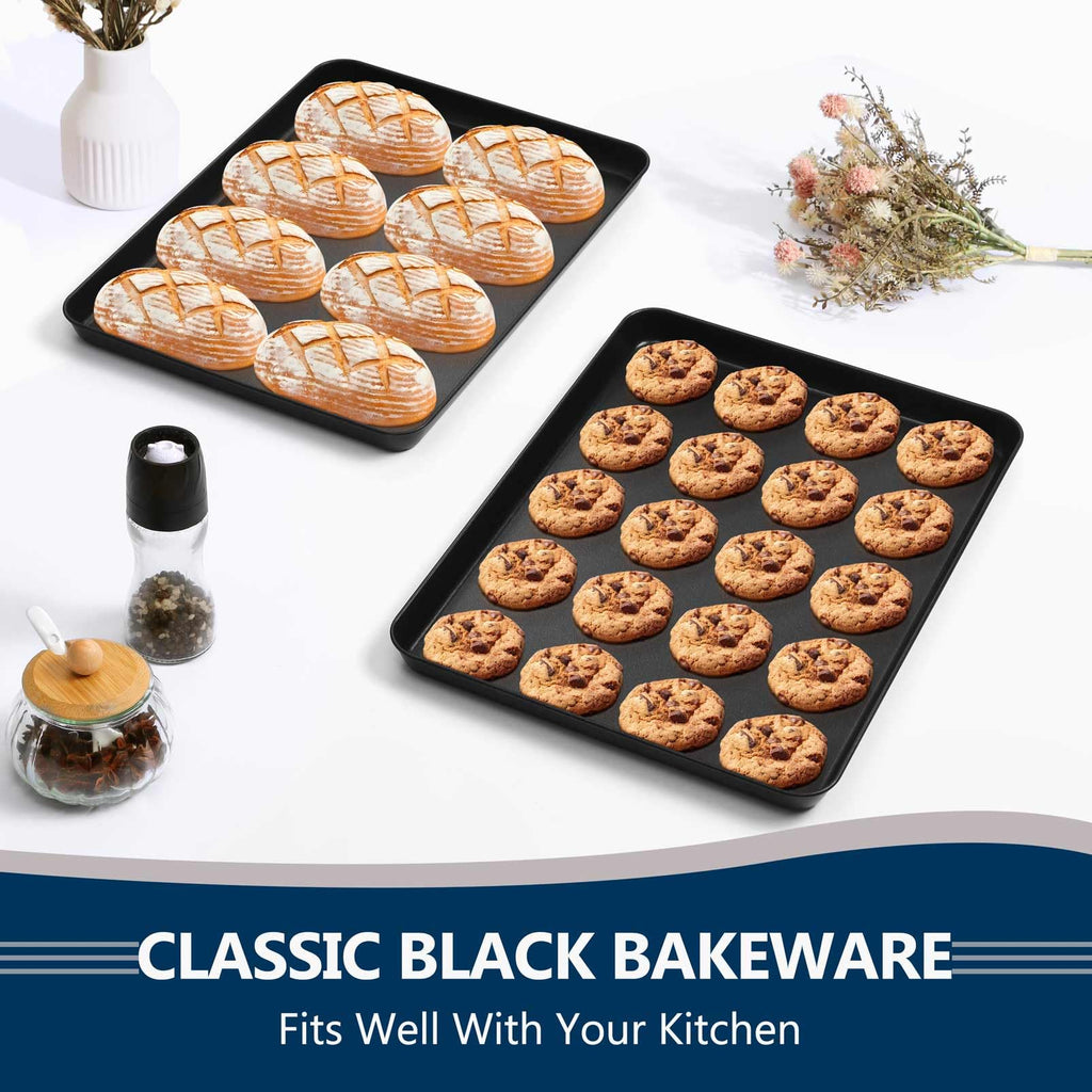 P&P CHEF Baking Cookie Sheet Pan, Carbon Steel Oven Tray, 16 Inch & 2PCS