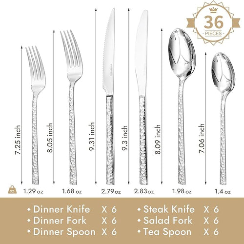 36 Piece Silverware Set with Steak Knives for 6,18/10 Stainless Steel