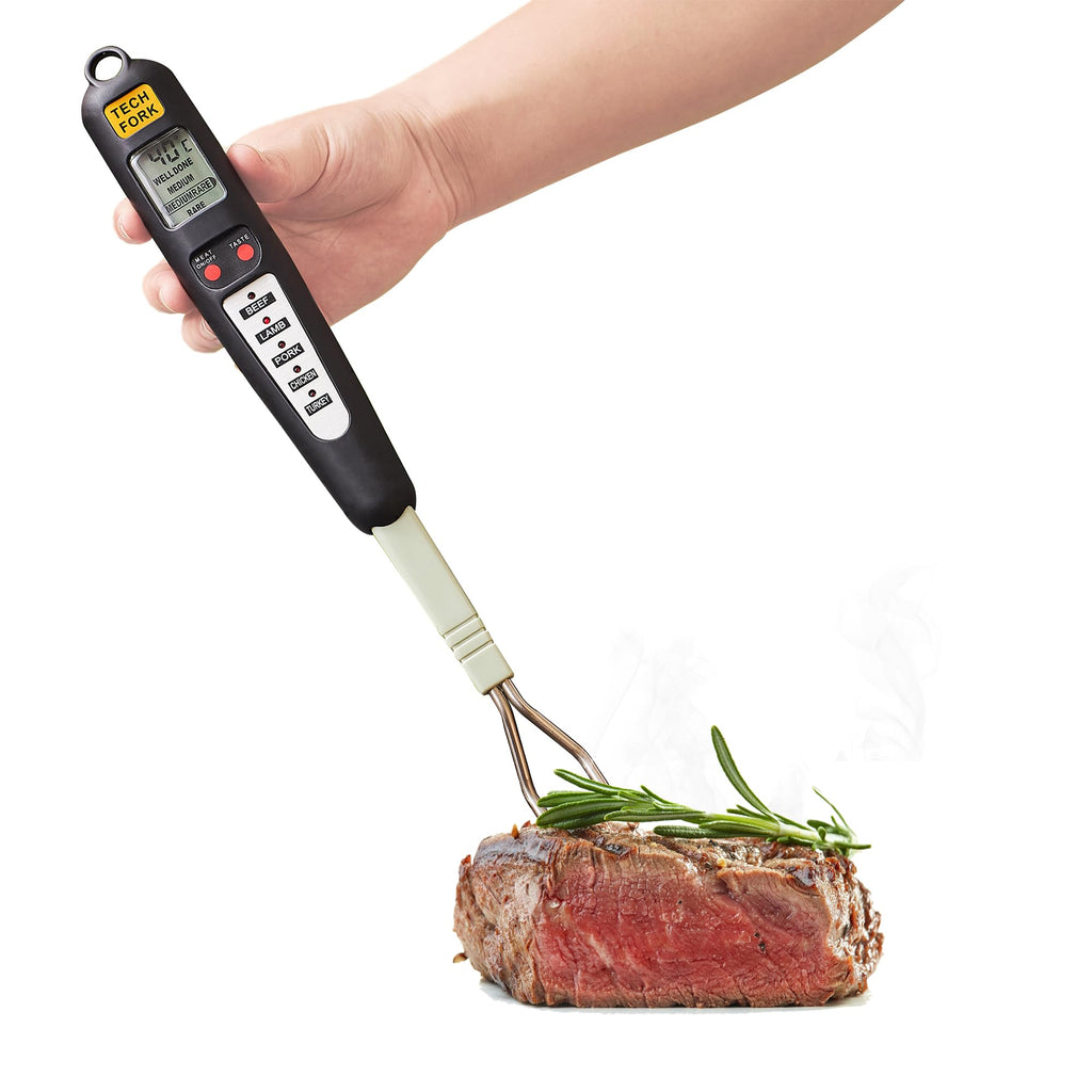 lfcforldx Meat Thermometer Fork with Electronic Ready Alarm, Digital Cooking Thermometer with Instant Read, LCD Display and Led Light, Grill Thermometers for BBQ Grilling Gadgets Steak Pork