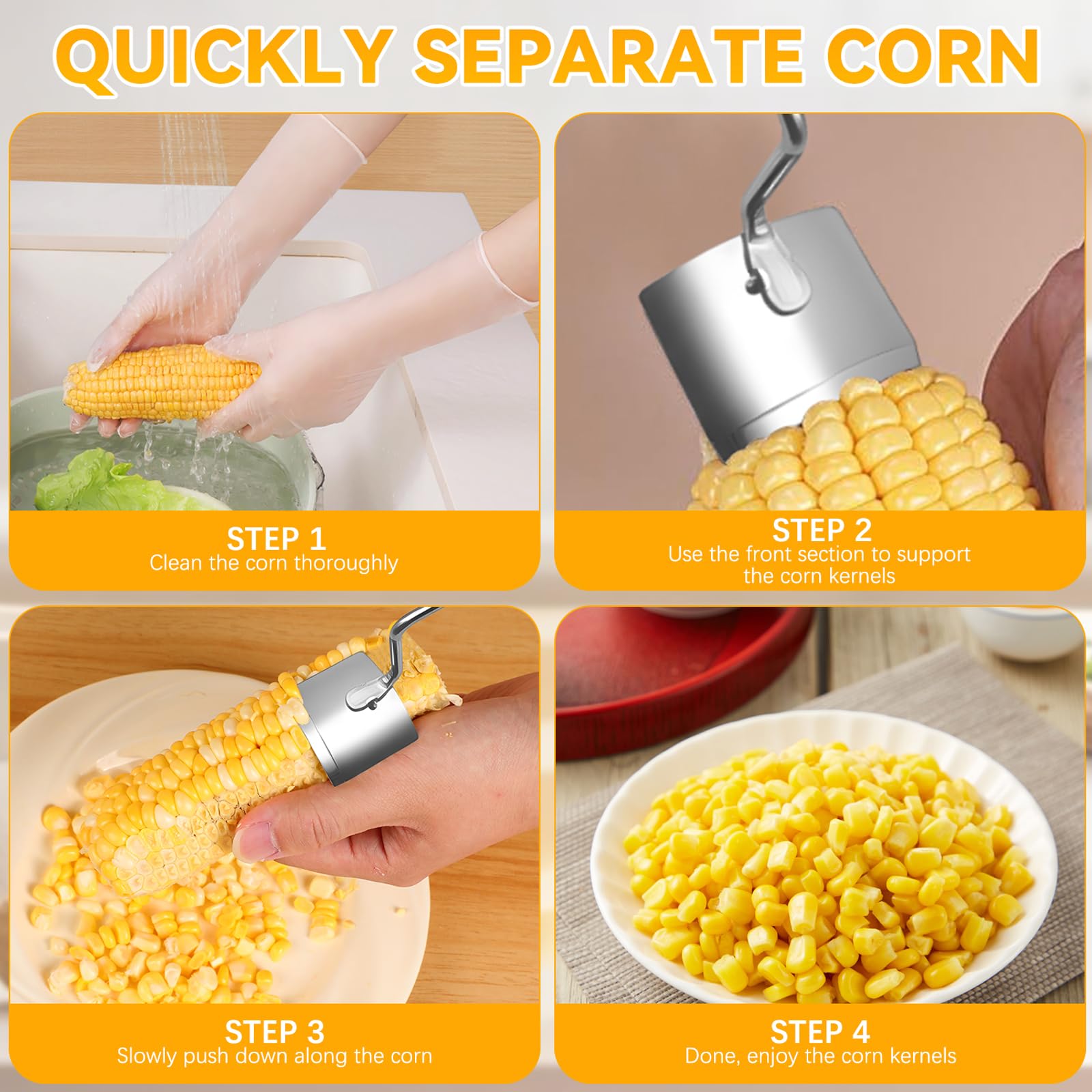 Stainless Steel Corn Peeler, Corn Cob Stripper, Long Handle Stainless Steel Corn Stripping Tool, Corn on the Cob Remover, Easy Clean Corn Cob Peeler for Home Kitchen and Outdoor Dining (2pc)