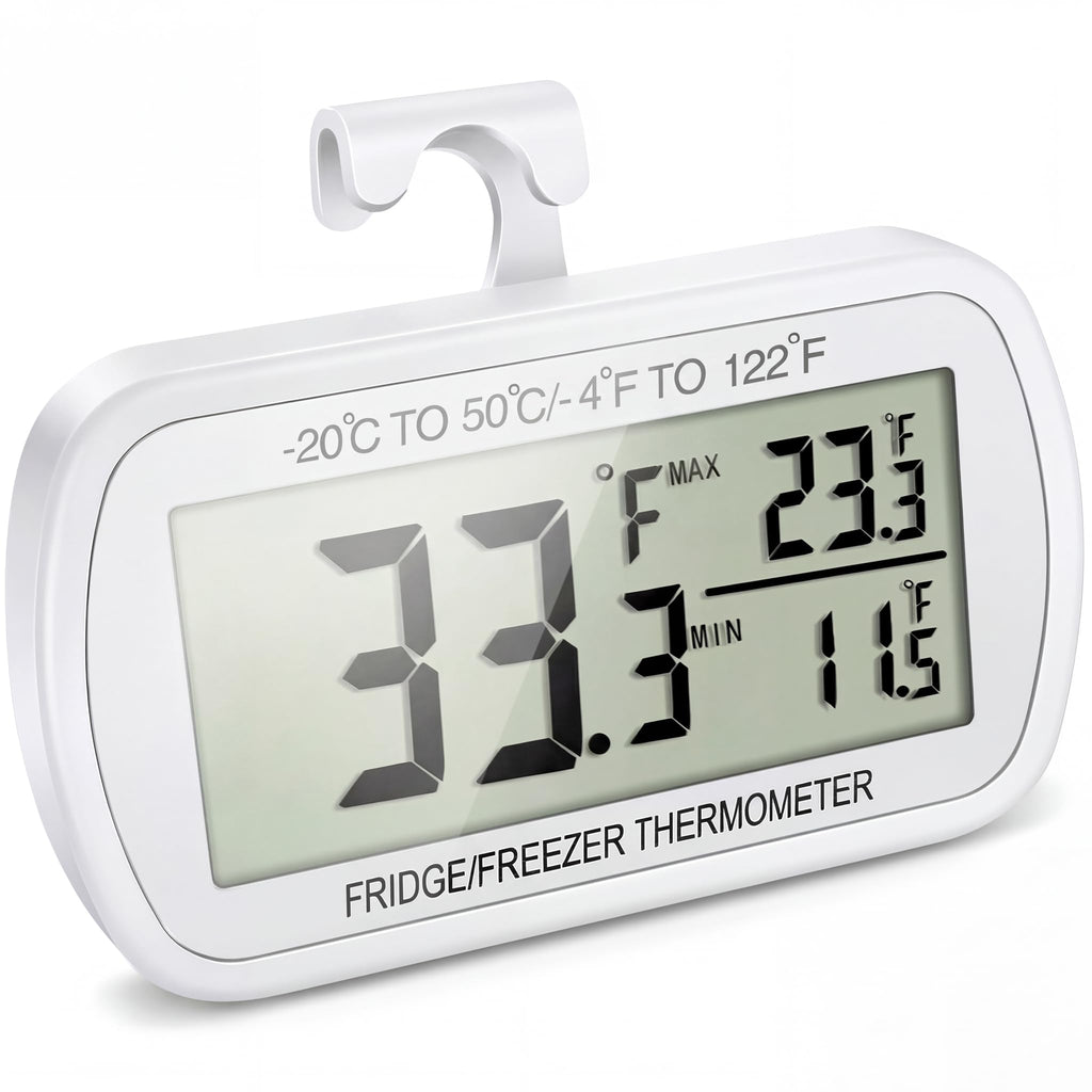 Waterproof Refrigerator Fridge Thermometer, Digital Freezer Room Thermometer, Max/Min Record Function Large LCD Screen and Magnetic Back for Kitchen, Home, Restaurants (2 Pack)