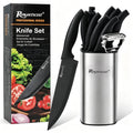 ROMANTICIST Kitchen Knife Sets, 10PCS High Carbon Stainless Steel Knife Sets with Block, Black Knife Block Set, Knives Set for Kitchen with Anti-slip Handle, Exquisite Knives Set New Home Essentials